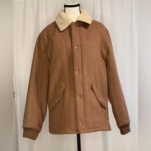 J. Crew Classic Rugged Wool Blend Sherpa Primaloft Collar Jacket in Tan